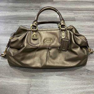 Coach Signature Brown-Gold Metallic Satchel Ashley F15447